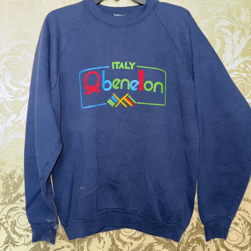 United Colors Of Benetton Navy Crewneck Sweatshirt with Multicolor Logo